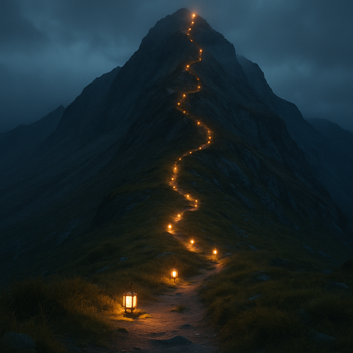 a mountain with tiny lanterns lit all the way to the top-1-1